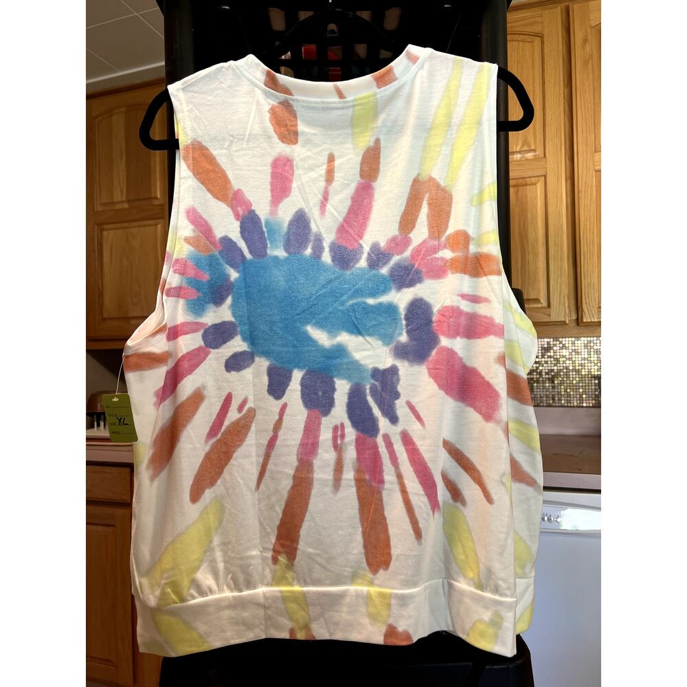 Top, cute multi color tie-dye tank with banded waist, sz XL,$12